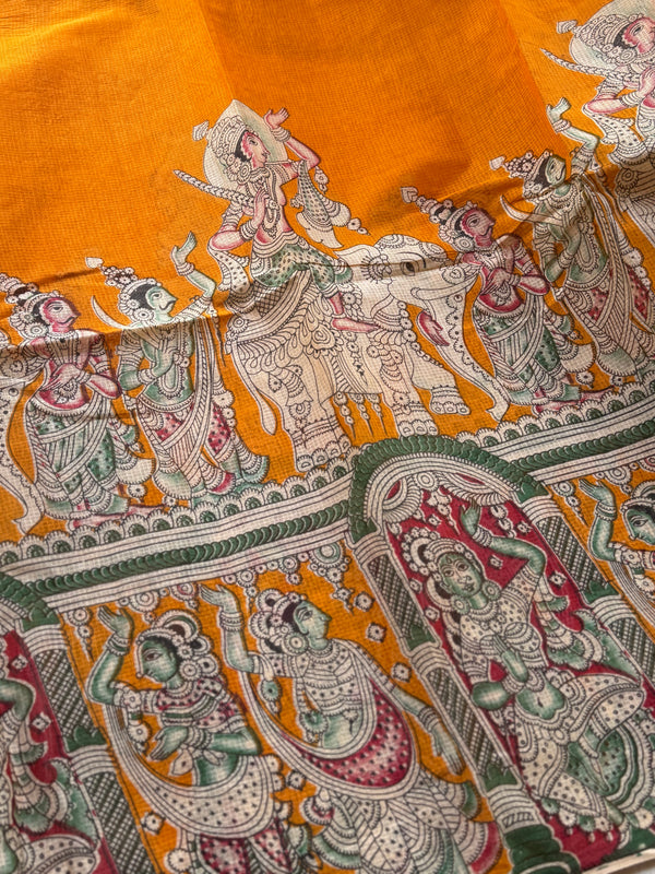 Kalahasti Pen Kalamkari Kota Saree – Mustard Orange Edition
