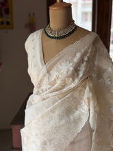 Organza Floral Embroidered Saree with Scalloped Edges