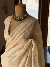 Kota Silk Embroidered Saree – Elegant Ivory Gold Weave