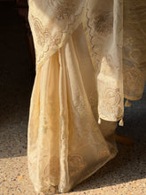 Kota Silk Embroidered Saree – Elegant Ivory Gold Weave