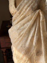 Kota Silk Embroidered Saree – Elegant Ivory Gold Weave