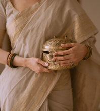 Elegant Kanchi Cotton Saree in Ash Grey with Traditional Gold Border