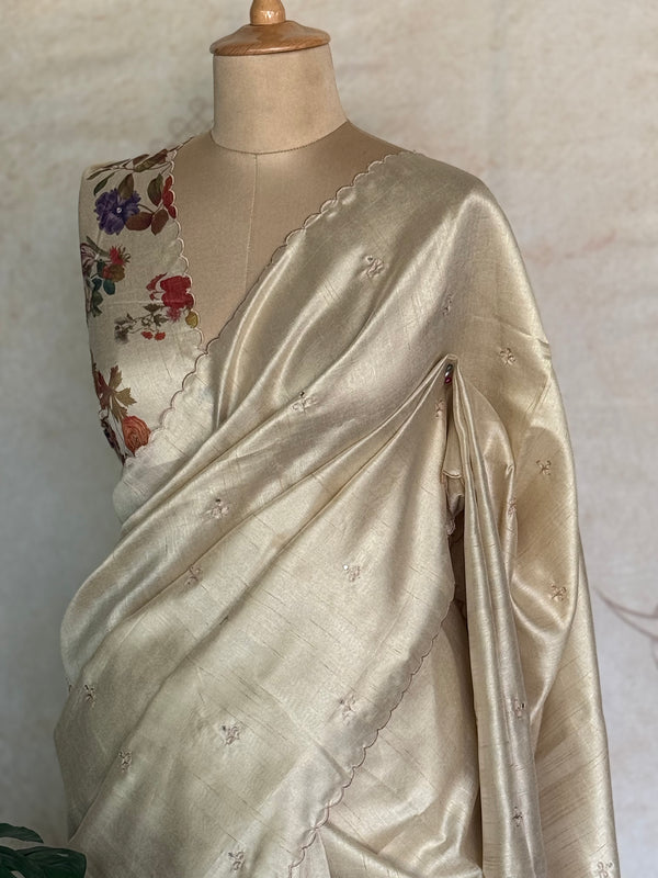 Vasiga - Ivory Bloom Tussar Saree