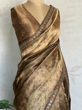 Pure Organza Digital Printed Saree in Antique Gold