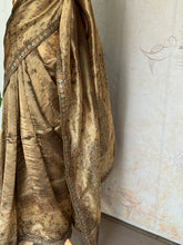 Pure Organza Digital Printed Saree in Antique Gold