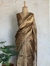 Pure Organza Digital Printed Saree in Antique Gold