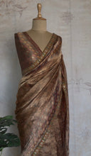 Pure Organza Digital Printed Saree – Elegant Brown Zari Border