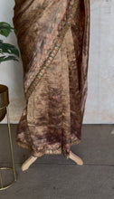 Pure Organza Digital Printed Saree – Elegant Brown Zari Border