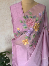 Subhira - Hand-Embroidered Soft Organza Saree with Floral Hand-Painted Motifs & Scalloped Edges