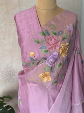 Subhira - Hand-Embroidered Soft Organza Saree with Floral Hand-Painted Motifs & Scalloped Edges