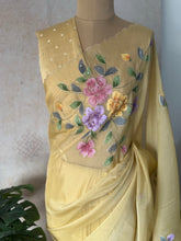 Subhira - Hand-Embroidered Soft Organza Saree with Floral Hand-Painted Motifs & Scalloped Edges