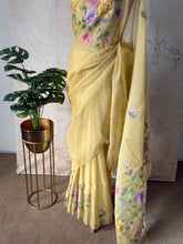 Subhira - Hand-Embroidered Soft Organza Saree with Floral Hand-Painted Motifs & Scalloped Edges