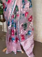 Blush Bloom Brasso Saree with Floral Weaves & Geometric Pallu