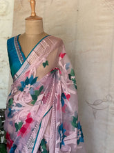 Blush Bloom Brasso Saree with Floral Weaves & Geometric Pallu