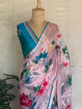Blush Bloom Brasso Saree with Floral Weaves & Geometric Pallu