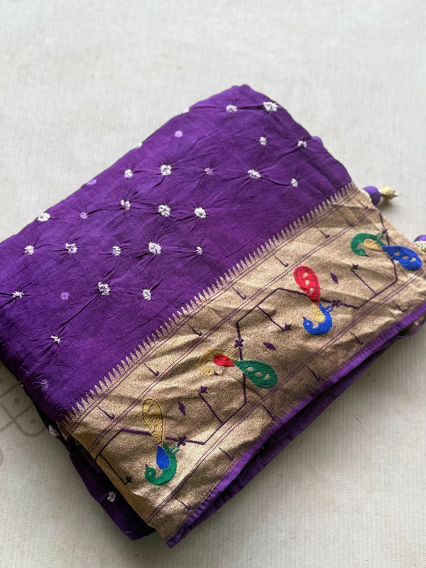 Krishvi - Pure Viscose Bandhini Saree With Paithani Border & Pallu