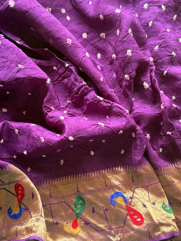 Krishvi - Pure Viscose Bandhini Saree With Paithani Border & Pallu