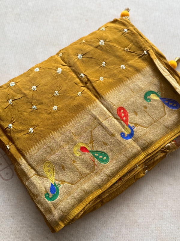 Krishvi - Pure Viscose Bandhini Saree With Paithani Border & Pallu