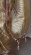 Golden Tissue Saree with Striped Weave & Lace Embellished Edge
