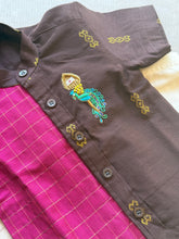 Velum Mayilum Hand-Embroidered Boys Temple Shirt & Dhoti Set — South Indian Traditional Ethnic Wear Onam Edit
