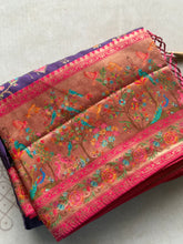 Pure Pashmina Banarasi Silk Saree – Plum Purple with Multicolour Floral & Peacock Pallu