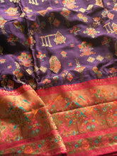 Pure Pashmina Banarasi Silk Saree – Plum Purple with Multicolour Floral & Peacock Pallu