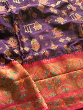 Pure Pashmina Banarasi Silk Saree – Plum Purple with Multicolour Floral & Peacock Pallu