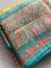 Pure Pashmina Banarasi Silk Saree – With Multicolour Floral & Peacock Pallu