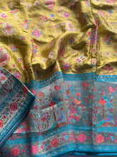 Pure Pashmina Banarasi Silk Saree – With Multicolour Floral & Peacock Pallu