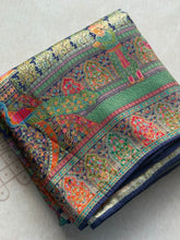Pure Pashmina Banarasi Silk Saree – With Multicolour Floral & Peacock Pallu