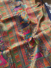 Pure Pashmina Banarasi Silk Saree – With Multicolour Floral & Peacock Pallu
