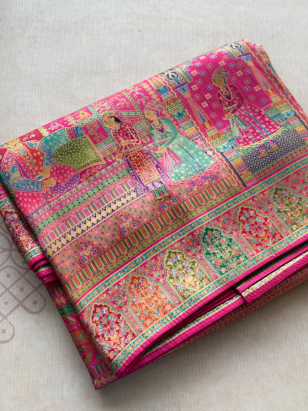 Pure Pashmina Banarasi Silk Saree – Pink Heritage Weave