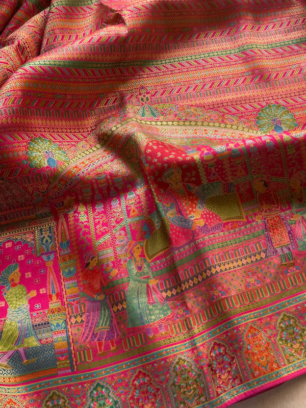 Pure Pashmina Banarasi Silk Saree – Pink Heritage Weave