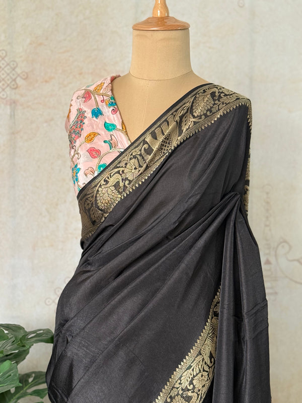 Dola Silk Saree with Antique Gold Elephant Zari Border & Grand Pallu