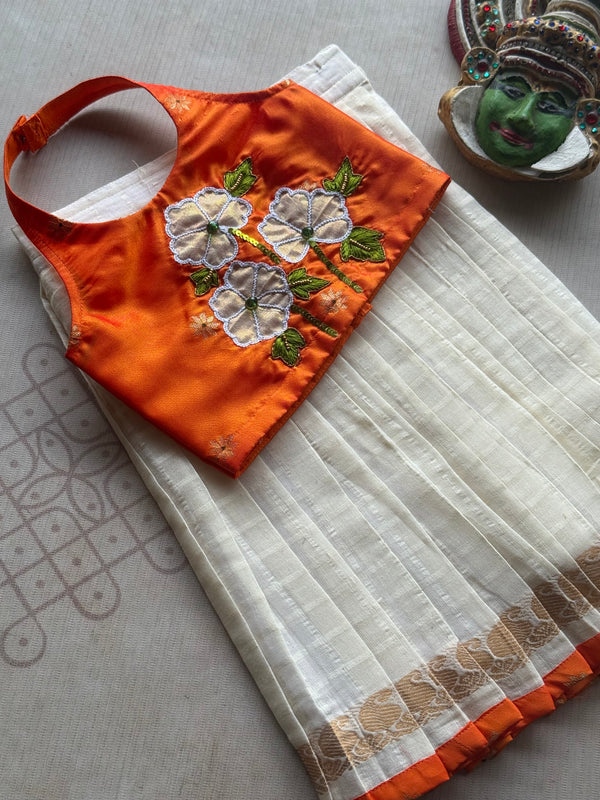 Chembaruthi - Crop Top & Pure Cotton Pleated Skirt Set - Onam Edit