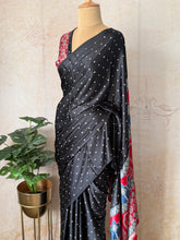 Black Modal Saree with Silver Buttas with Ajrakh Pallu