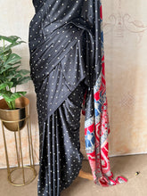 Black Modal Saree with Silver Buttas with Ajrakh Pallu