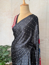 Black Modal Saree with Silver Buttas with Ajrakh Pallu