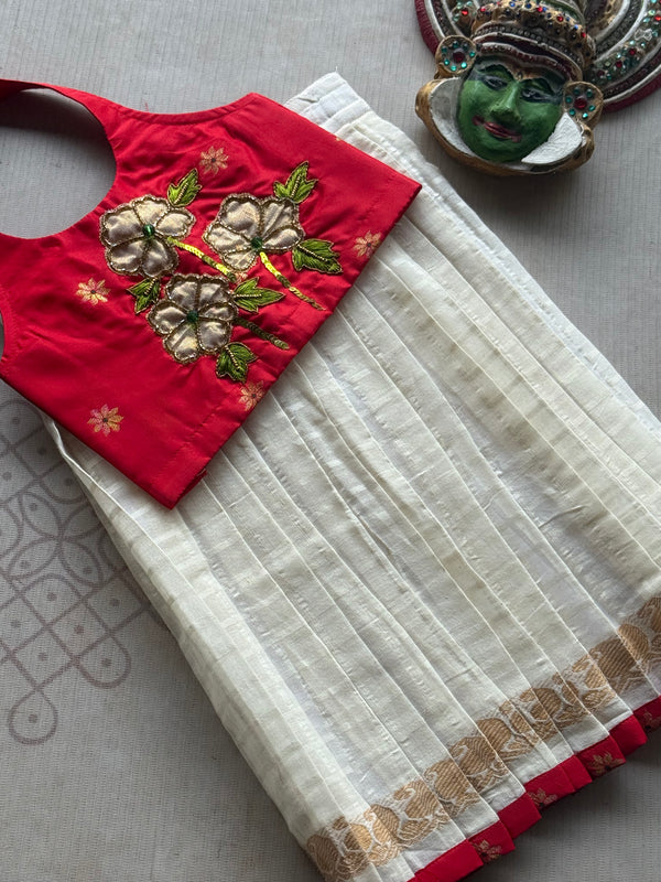 Chembaruthi - Crop Top & Pure Cotton Pleated Skirt Set - Festive Edit