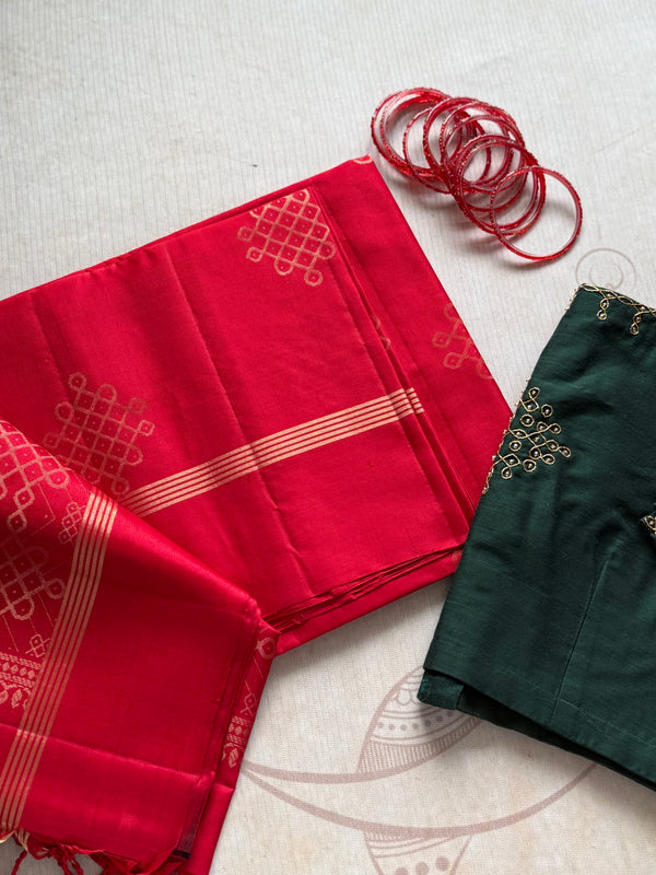 Pure Kanjivaram Soft Silk Saree – Vintage Red with Gold Zari