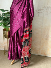 Purple Modal Saree with Silver Buttas with Ajrakh Pallu