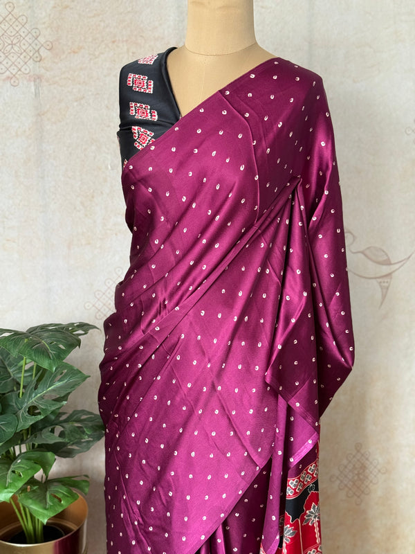 Purple Modal Saree with Silver Buttas with Ajrakh Pallu
