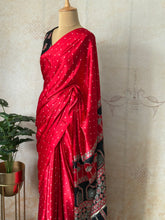 Red Modal Saree with Silver Buttas with Ajrakh Pallu