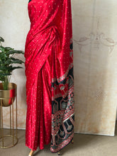 Red Modal Saree with Silver Buttas with Ajrakh Pallu