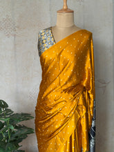 Mustard Modal Saree with Silver Buttas with Ajrakh Pallu