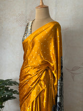 Mustard Modal Saree with Silver Buttas with Ajrakh Pallu