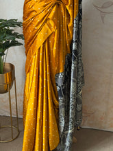 Mustard Modal Saree with Silver Buttas with Ajrakh Pallu