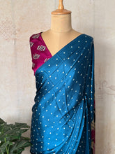 Red Modal Saree with Silver Buttas with Ajrakh Pallu