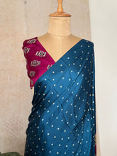 Red Modal Saree with Silver Buttas with Ajrakh Pallu