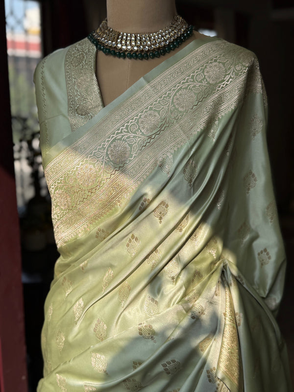 Pure Banarasi Katan Silk Saree – Mint Green